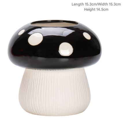 Big Size Black Whimsical Ceramic Mushroom Vase - Decorative Floral & Hydroponic Planter