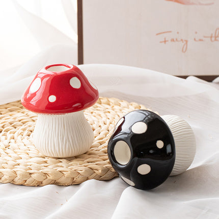 Small Size Black Whimsical Ceramic Mushroom Vase - Decorative Floral & Hydroponic Planter