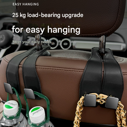 Red Brown Heavy Duty Car Headrest Hooks (Set of 4 Units) - PU Leather Seat Back Organizer Hangers