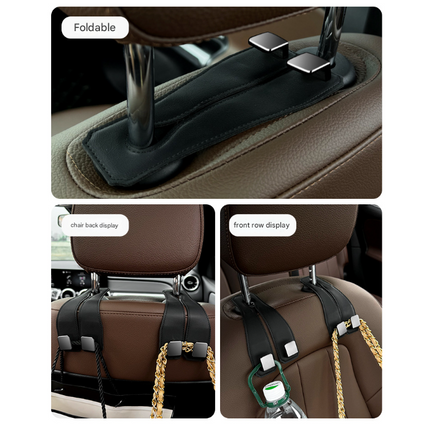 Red Brown Heavy Duty Car Headrest Hooks (Set of 4 Units) - PU Leather Seat Back Organizer Hangers