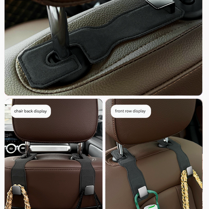 Black Premium PU Leather Car Headrest Hooks (Set of 4) - Stylish Seat Back Organizer Hangers
