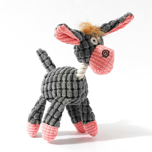 3pcs Grey Goofy Plush Donkey Squeaky Dog Toy