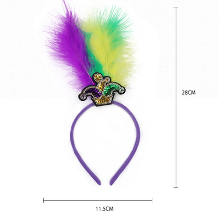 New Arrow Pattern Festive Mardi Gras Feather Headband Set - 10 Pack Sequin Jester Hat Party Accessory