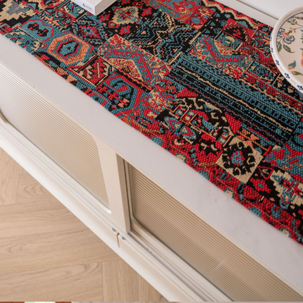 Jacquard Blue Water Plant 33-180cm Elegant Geometric Jacquard Table Runner with Tassels - Modern Dining & Coffee Table Decor