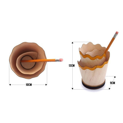 2PCS Red Creative Wooden Pencil Shaving Pen Holder - Novelty Desk Organizer & Stationery Storage