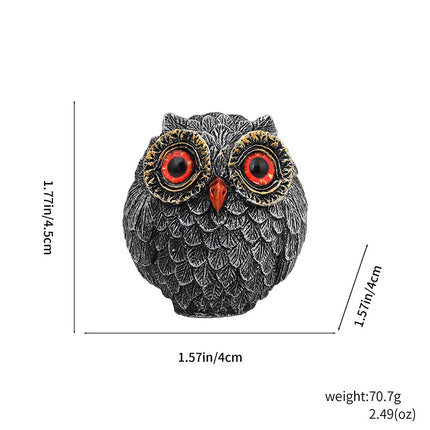 3Pcs Red Small Decorative Resin Owl Figurine - Textured Statue with Blue Eyes