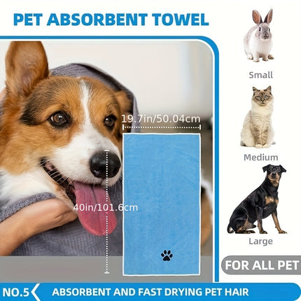 Blue 6-Piece Dog Grooming Bath Set - Absorbent Microfiber Towels & Wash Mitts for Shiny Coats