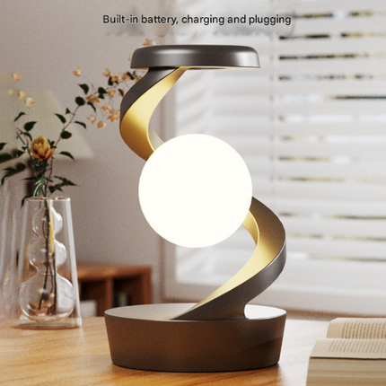 Grey-Black Modern Levitating LED Desk Lamp with Wireless Phone Charger - Spiral Design Atmosphere Light