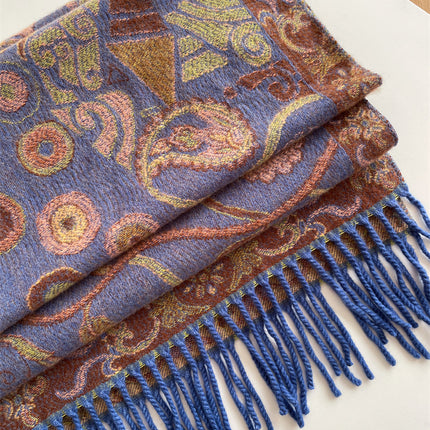 Light Blue Bohemian Paisley Print Scarf - Large Lightweight Shawl Wrap - 200cm x 65cm