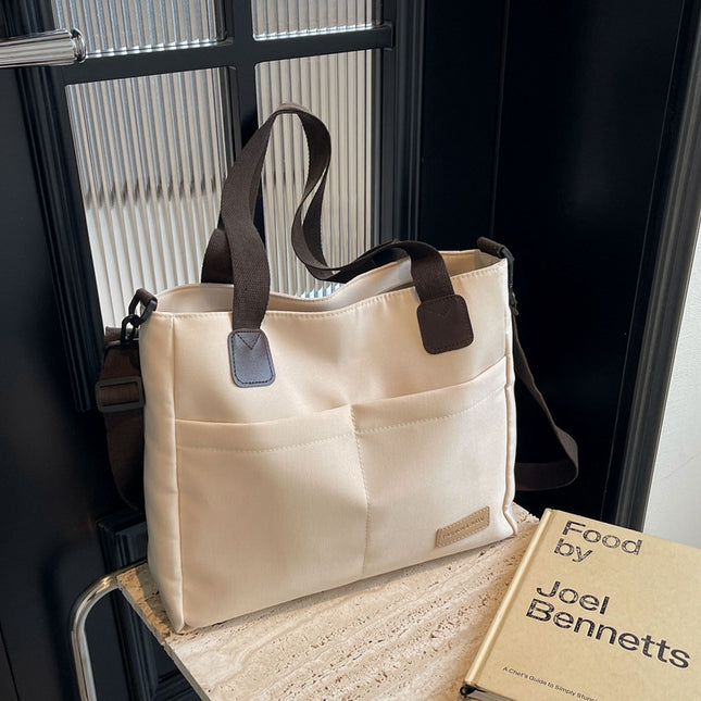 Stylish white canvas tote bag with detachable shoulder strap V888-ELOSUNG25001