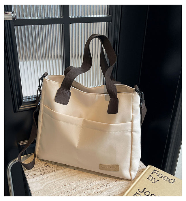 Stylish white canvas tote bag with detachable shoulder strap – product detail