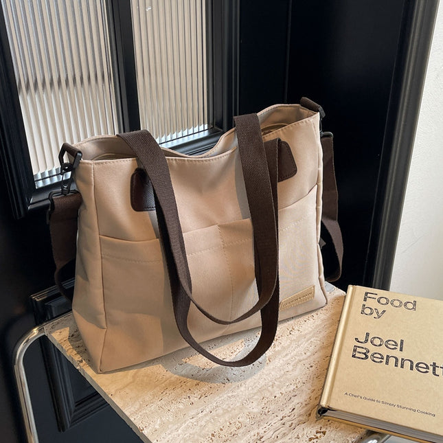 Stylish khaki canvas tote bag with detachable shoulder strap V888-ELOSUNG25002