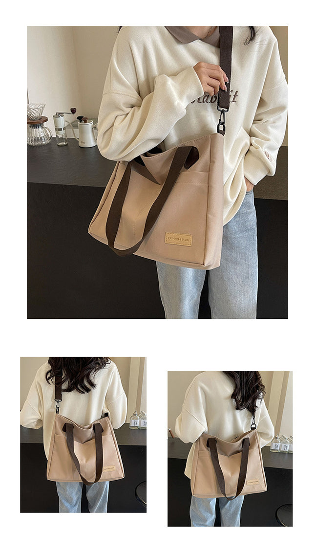 Stylish khaki canvas tote bag with detachable shoulder strap – product detail