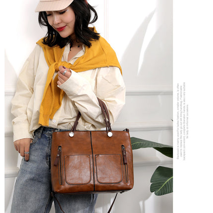 Versatile Brown Tote with Detachable Strap - Ideal for Travel