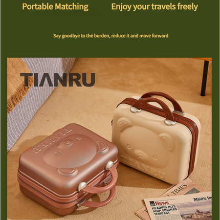 Cute Bear Face Hard-Shell Storage Case with Lock - 14-Inch gold Travel Organizer