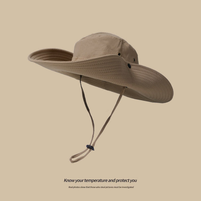 Water-Repellent Wide-Brim Bucket Hat with Adjustable Chin Strap