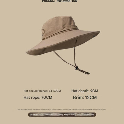 Water-Repellent Wide-Brim Bucket Hat with Adjustable Chin Strap - Sun Protection Grey