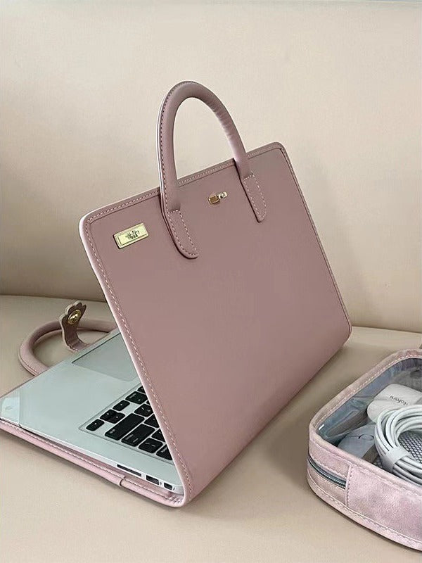 Stylish Leather Laptop Sleeve with Handle and Perforated Design
