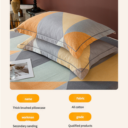 Comfortable cotton pillowcase, double-sided warm design, breathable and skin-friendly - Orange and Grey