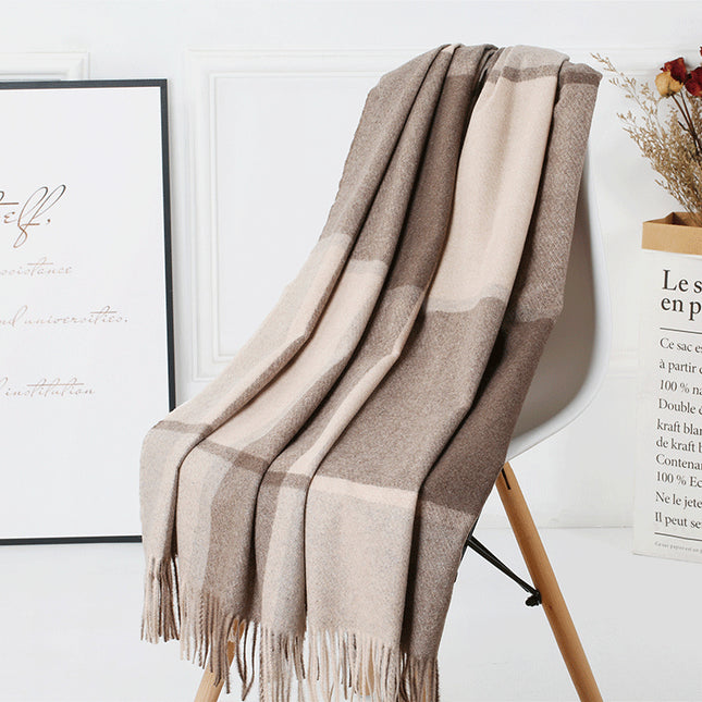 Cozy Color Block Fringe Scarf - Camel for Fall and Winter