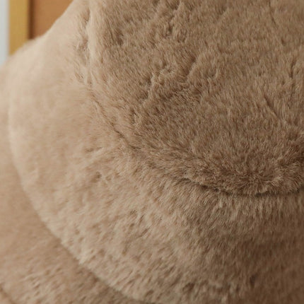 Plush Bucket Hat with Ear Flaps ,Warm Furry Winter Hat in Grey-One size (54-59cm) adjustable