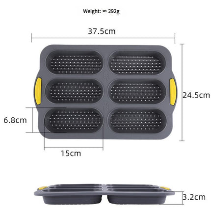 Grey 6-hole silicone baking mold, perforated loaf pan 37.5 cm x 24.5 cm, suitable for bread and cakes (sold in sets of 2)