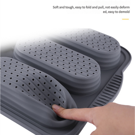 Grey 6-hole silicone baking mold, perforated loaf pan 37.5 cm x 24.5 cm, suitable for bread and cakes (sold in sets of 2)