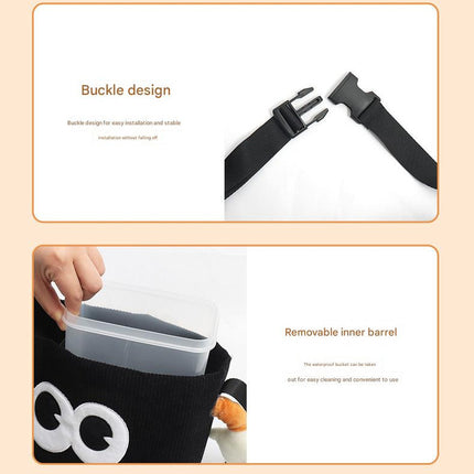Brown Cute Cartoon Car Trash Bin with Adjustable Strap - Water-Repellent Corduroy (19x24cm)