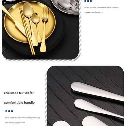 6-Piece Portable Stainless Steel Cutlery Set with Plate and Bag - Gold, Great for Camping and Travel (Teaspoon)