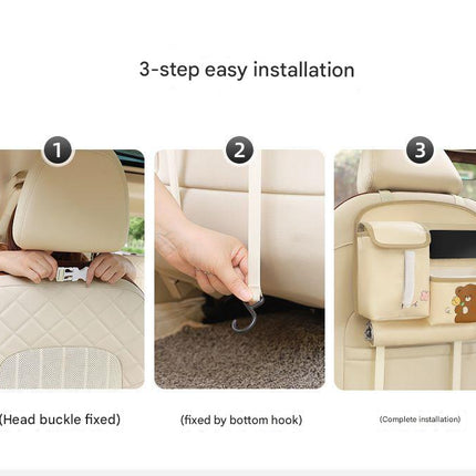 Car Seat Back Organizer with Practical design-Multi-Pocket Storage for Tissues and Gadgets-Black