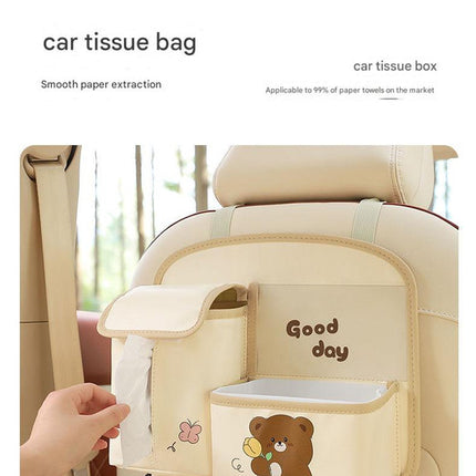 Car Seat Back Organizer with Practical design-Multi-Pocket Storage for Tissues and Gadgets-Black