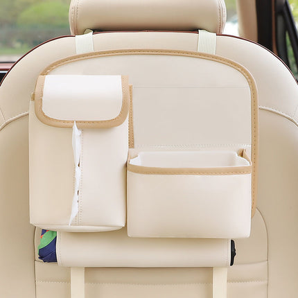 Car Seat Back Organizer with Practical design-Multi-Pocket Storage for Tissues and Gadgets-Beige