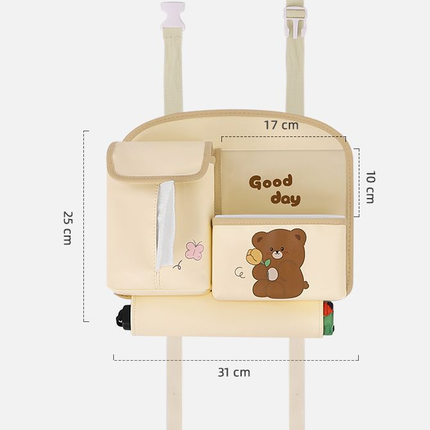 Car Seat Back Organizer with Practical design-Multi-Pocket Storage for Tissues and Gadgets-Beige