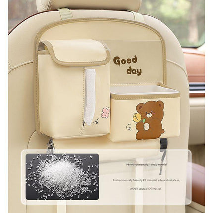 Car Seat Back Organizer with Practical design-Multi-Pocket Storage for Tissues and Gadgets-Brown