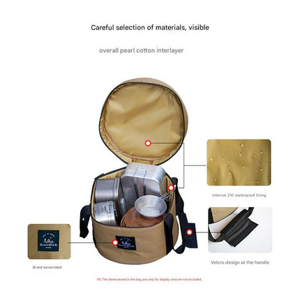 Portable Outdoor Kitchen Utensil Organizer,Waterproof Camping Cookware Storage Bag, Khaki-Size M