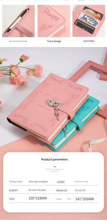 Heart Lock Diary with Key - Vintage Style Journal, Green PU Leather, Secure and Elegant