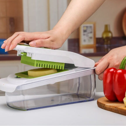 18-Piece Multi-Function Vegetable Chopper, Rotary Grater, Spiralizer and Slicer for Home Kitchen (White and green)