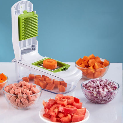 18-Piece Multi-Function Vegetable Chopper, Rotary Grater, Spiralizer and Slicer for Home Kitchen (White and green)