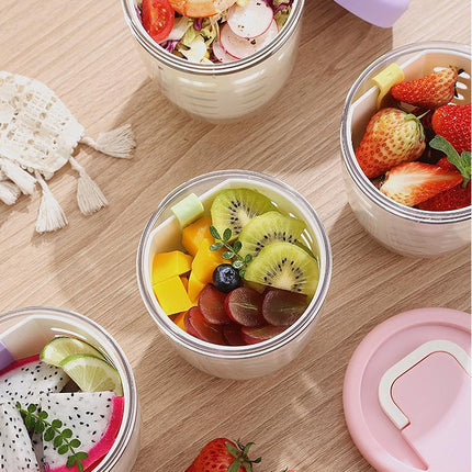 Yellow Double Layer Salad Cup with Fork - Leak-proof Fruit Container, Drain Design, Portable Oatmeal and Picnic Jar
