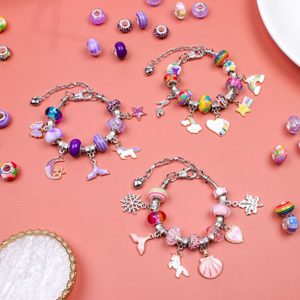 Unicorn DIY Beaded Bracelet Kit for Kids - Pink Crystal Beads and Charms Jewelry Set with Gift Box