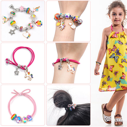 Unicorn DIY Beaded Bracelet Kit for Kids - Blue Crystal Beads and Charms Jewelry Set with Gift Box