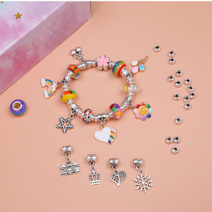 Unicorn DIY Beaded Bracelet Kit for Kids - Red Crystal Beads and Charms Jewelry Set with Gift Box