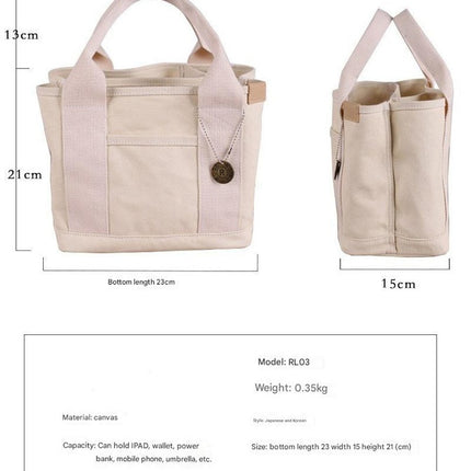 Dark Blue Canvas Lunch Tote Bag - Stylish Handbag with Multiple Compartments for Women