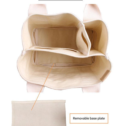 White with black Canvas Lunch Tote Bag - Stylish Handbag with Multiple Compartments for Women