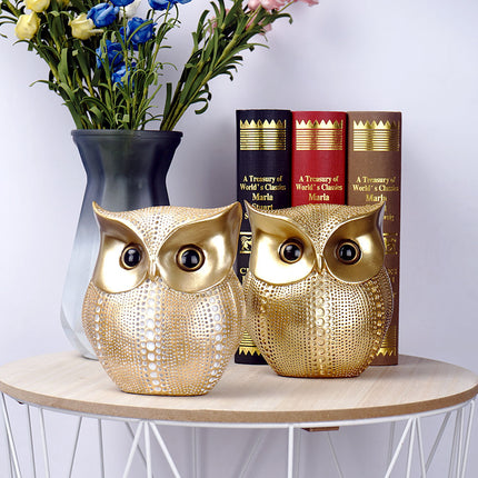 Black resin owl statue - modern perforated design for living room TV cabinet and entryway decoration