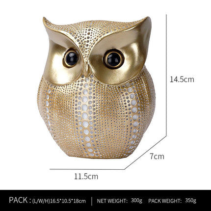White Gold resin owl statue - modern perforated design for living room TV cabinet and entryway decoration