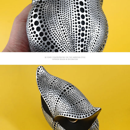 Black silver resin owl statue - modern perforated design for living room TV cabinet and entryway decoration