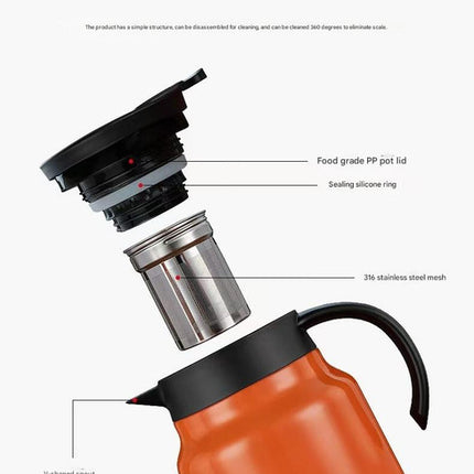 White 316 Stainless Steel Stewing Tea Kettle with Wooden Handle - Insulated Tea and Coffee Kettle with Infuser for Home and Office