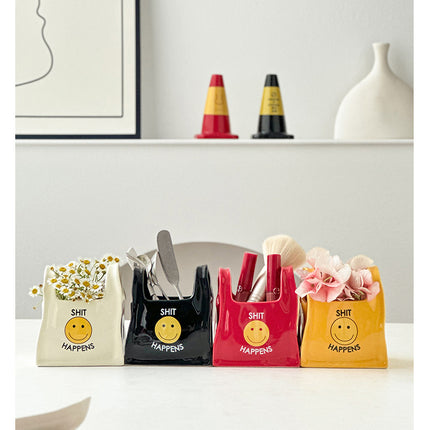 Yellow Ceramic Desktop Organizer - Cute Hand Shaped Pencil Holder and Makeup Brush Storage for Home and Office