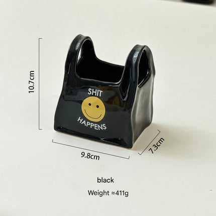 Black Ceramic Desktop Organizer - Cute Hand Shaped Pencil Holder and Makeup Brush Storage for Home and Office